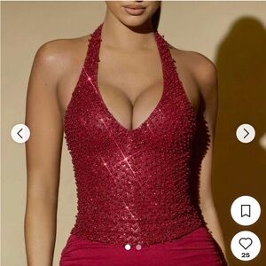 Oh Polly Sparkling Red Halter Corset
